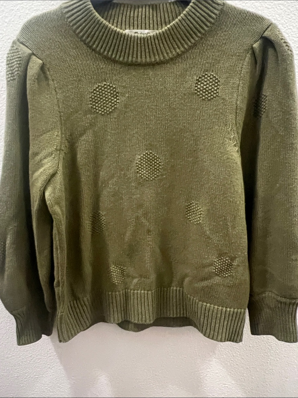 Madewell Olive Green Crewneck Dot-Textured Sweater